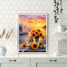 1PC DIY 5D Diamond Painting Kit Beach Sunflower Pattern - Round Full Diamond Art Mosaic Craft, Home Wall Decor, Unframed - No Frame - View 3