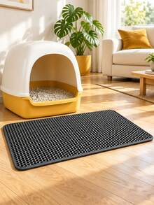 1 Pc Double-Layer Honeycomb Waterproof Cat Litter Mat, Large Hole Non-Stick Litter Trapping Odor-Resistant Easy Clean Washable Reusable Durable Pet Floor Protector Pad, Versatile For Indoor Home Pet Area Litter Box Entryway Daily Pet Care Supplies - Dark Grey - View 5