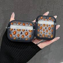 1PC Halloween Full Print Smiling Pumpkin & Bat Pattern Earphone Protective Case, Compatible With /2, AirPods3, AirPods4, AirPods5, AirPodsPro, AirPodsPro3, Full Coverage Anti-Drop Soft Shell - Transparent Black - View 1
