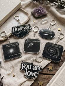 6pcs End Poem Acrylic Keychains, Game Ending Poem, Romantic Universe Starry Sky Galaxy Style, "And The Universe Said I Love You" Quote, Healing Gift For Game Player Couples And Friends, Backpack Charm, Key Ring Accessory - Multicolor - View 4