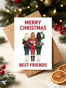 1pc Christmas Card With Envelope, "Merry Christmas Good Friend" Ugly Sweater Theme Holiday Card, Christmas Party Gift For Good Friend, Blank Inside - Multicolor - View 5