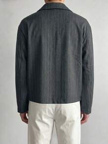 WAIT HIM Men's Casual Short Striped Blazer - Dark Grey - View 2