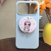 1pc Sweet Apple Shaped Magnetic Phone Grip, Adorable Illustrated Girl Design, Foldable Rotatable Phone Holder, Lovely Phone Decor - Multicolor - View 5