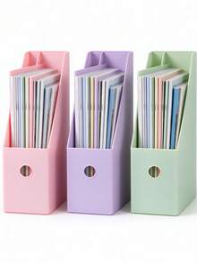 Magazine File Holder, PP Desktop File Organizer, Slanted Opening Document Storage Rack With Carry Hole, A4 Paper Magazine Book Sorter, Desk Stationery Storage Bin For Home Office School - A - View 8