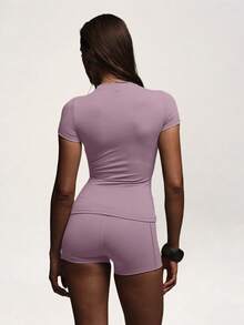 PinkTip Basic Top And Shorts Set, High-Waisted Loose Fit, Casual And Fitness Essential Item For Summer Sports - Pink - View 5