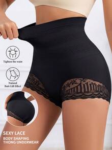 2pcs Women's High Waist Butt Lifting Tummy Control Sexy Lace Trim Shaping Triangle Panties - Multicolor - View 3