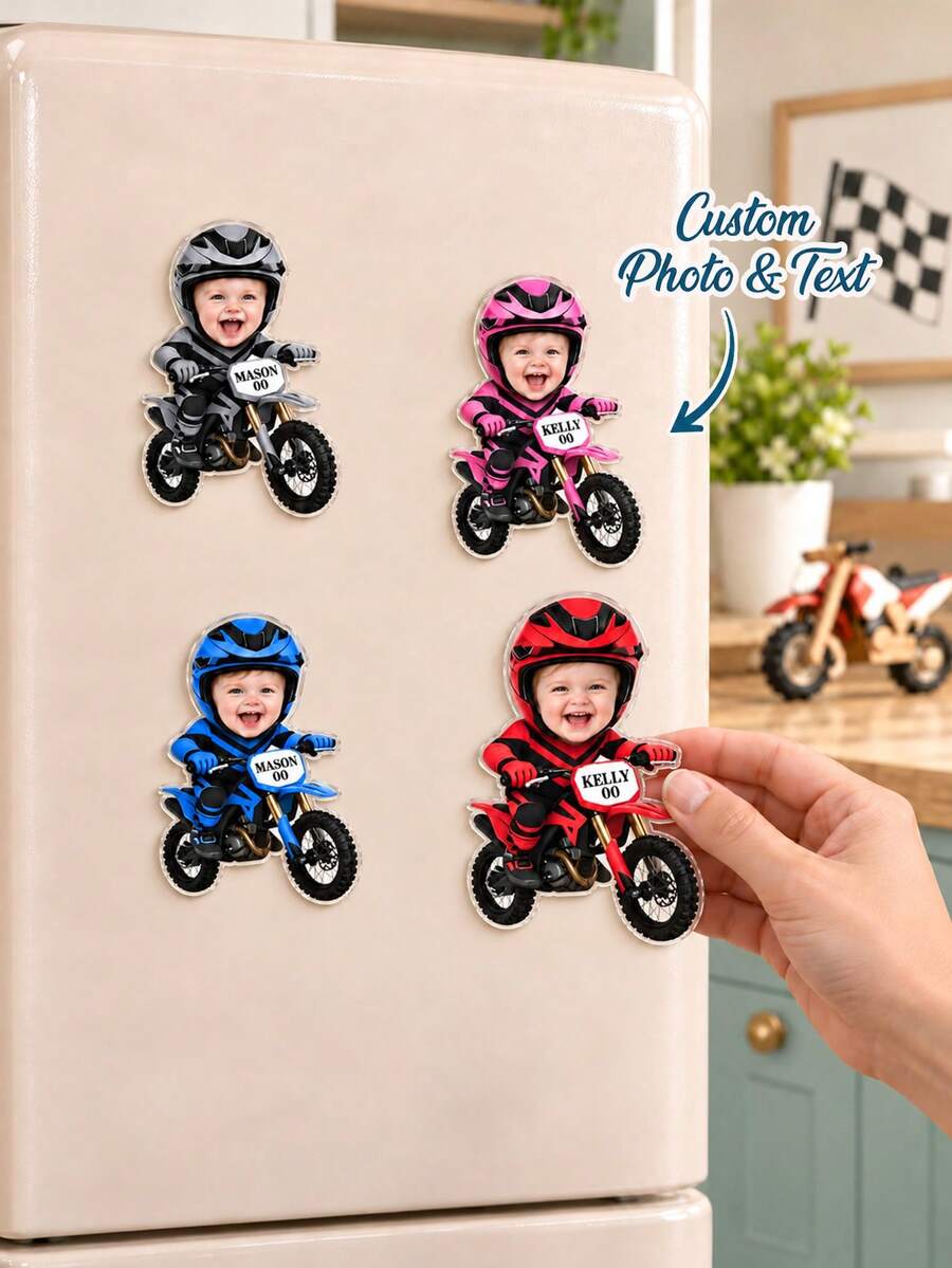 1pc Custom Photo And Text Fridge Magnet, Personalized Kids Dirt Bike ...