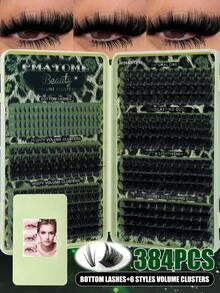 CMAYOME [Christmas Limited Edition]520/396/384PCS Multi-Specification Cluster False Eyelashes DIY Set, Spiky, Wheat, Cat Eye Styles Combination, 6-18mm Mixed Length, Segmented Design, Can Be Freely Matched According To Eye Shape And Makeup Style To Create Cartoon Big Eyes, Exquisite Cat Eyes, Fairy-Like And Daily Makeup Effects, Suitable For Home Application, Dates, Parties And Holiday Looks, Set Includes Eyelash Glue, Tweezers, Single-Head Brush For Easy Cluster Picking, Positioning And Organizing - Green - View 18