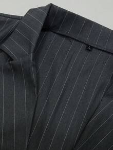 WAIT HIM Men's Casual Short Striped Blazer - Dark Grey - View 4