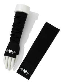 1 par de mangas protectoras de seda de hielo con diseño de mariposa luminosa para damas - Negro - Ver 11