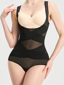 Women's Shapewear Jumpsuit, Breathable Open Bust Waist Trainer, Tummy Control Slimming Shaping Camisole - Black - View 5