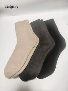 3 Pairs Women's Winter Warm Mid-Calf Socks, Thickened Fleece Lining Thermal Socks, Soft Cold-Resistant Adult Multi-Color Socks - Multicolor - View 10