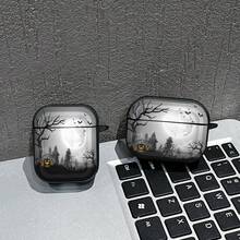 1PC Halloween Foggy Castle Pumpkin Lantern Print Earphone Protective Case, Compatible With /2, AirPods3, AirPods4, AirPods5, AirPodsPro, AirPodsPro3, Full Coverage Anti-Drop Soft Shell With Hanging Hook - Black - View 1