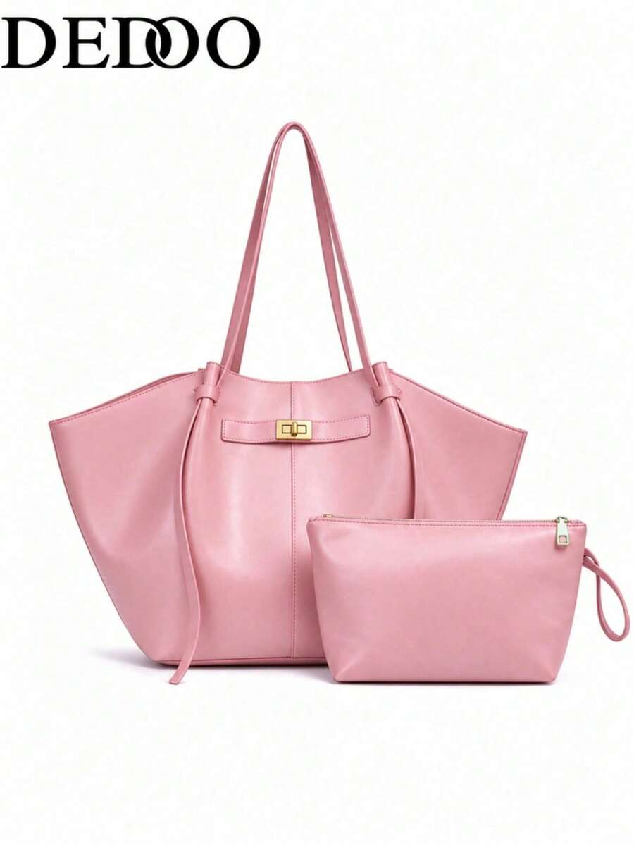 Dedoo Fashionable Large Capacity Trapezoid Bag Designer Style Exquisite Lock Clasp Women's Shoulder Bag Luxury PU Leather Handbag Premium Underarm Bag