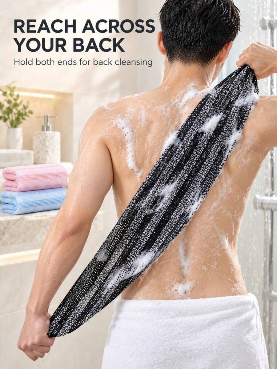 1pc African Style Matte Mesh Bath Towel Set, Long Bath Sponge, Back Exfoliating Scrub Cloth, Suitable For Cleaning Back Skin During Bathing, Unisex - Multicolor - View 1