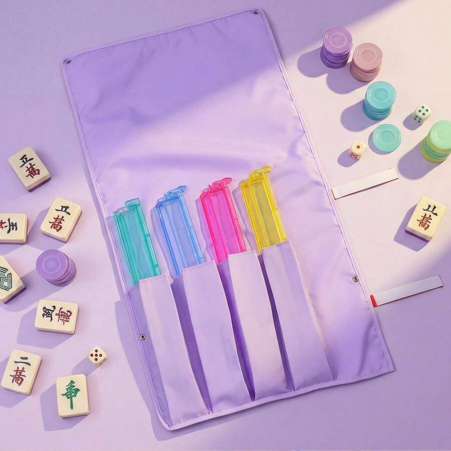Portable Multi-Compartment Mahjong Accessories Storage Bag, Multiple Independent Divided Pockets For Storing Mahjong Tiles, Rulers, Dice And Other Game Accessories, Lightweight Foldable Fabric, Home And Outdoor Mahjong Entertainment Accessories Storage Bag, Travel Essential, Room Decor - View 1