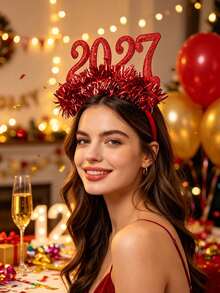 4件組 2027新年跨年假期髮箍－鮮豔多彩亮面多色髮飾，飾有金屬線與亮片，適合聖誕派對與新年慶祝，聖誕髮飾 - 彩色 - 查看 5
