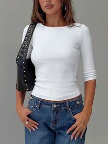 Women's Solid Color Casual Versatile Daily Long Sleeve Top - White - View 3