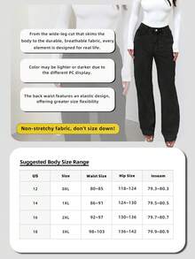 Plus Size Women's Retro Minimalist Elastic Waist Loose Straight Leg Jeans Casual Black Spring Fall - Black - View 3