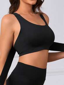 1pc Front-Closure Seamless One-Piece 3-In-1 Sports Tank Top With Removable Padding, Suitable For All Seasons, Black - Black - View 6