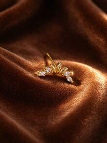 1pc Cubic Zirconia Stud Earrings, Suitable For Women's Date, Gathering, Party Wear - Yellow Gold - View 2