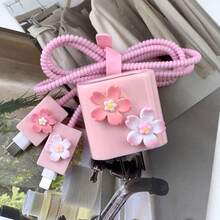 Ins New 5-Piece Set 3D Cherry Blossom Apple 20W Charger, Data Cable And Charger Protective Case - Multicolor - View 3