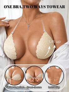 1 Pair Mango Yellow Push-Up Self-Adhesive Bra, Featuring Invisible Straps And Front Closure Design, Providing Excellent Support, Comfortable And Reusable, Suitable For Tank Tops, Swimsuits, Bikinis And Deep V-Neck Outfits - Multicolor - View 1