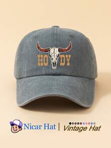 1pc Printed Vintage Washed Men's Baseball Cap With "Bull Head HODY", Lightweight Comfortable Adjustable Multi-Functional Baseball Cap, Unisex Trucker Hat Suitable For Daily Wear, Outfit, Holiday Party And Other Occasions - A - View 6