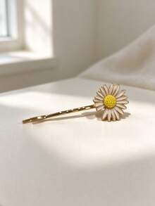 1pc Vintage Daisy Floral Barrette, Flower Edge Hair Clip, Daily Wear Decorative Hair Accessory, Christmas Gift - Multicolor - View 7
