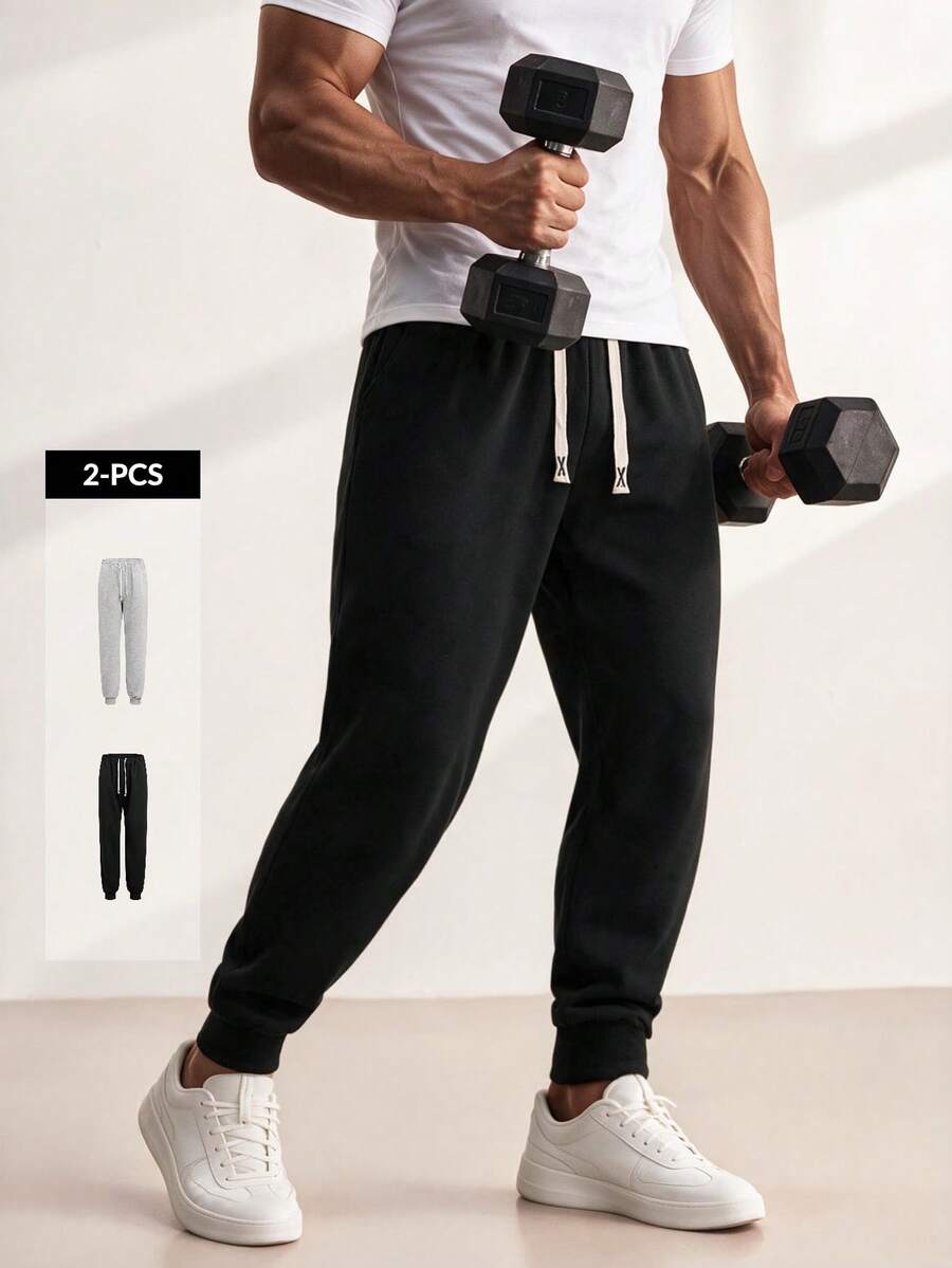 Driftmere 2pcs Men's Casual Solid Color Sweatpants, Loose & Comfortable, Suitable For Running, Home, Outdoor Activities, Also Can Be Wedding Gift - Multicolor - View 1
