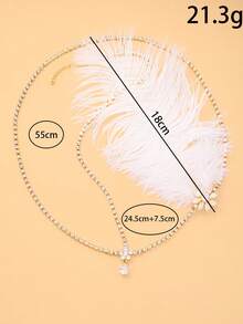 1pc 1920s Flapper Feather Headband, Floral Rhinestone Y-Shaped Forehead Chain With Teardrop Pendant, Vintage Roaring Twenties Wedding Party Headpiece - Rhinestones - View 8