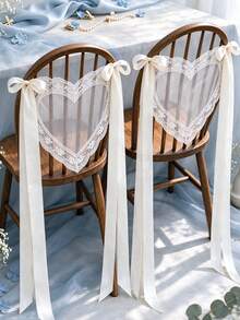 Personalized Newlywed Chair Back Hanging Sign - Bride & Groom Wedding Reception Decor, Heart-Shaped Lace Chair Back Sign, Sweet Table Decor Sign - Multi-color Heart Lace Seat Tag - View 5