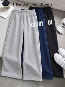 [1件隨機]1件女童青少年美式復古休閒百搭秋冬長褲 - 藏蓝色 - 查看 10