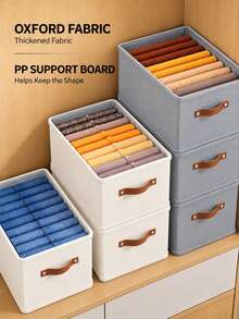 1pc Modern Oxford Cloth Storage Box, Upgraded Leather Handle, Rectangular, Multi-Functional, Home Clothing Storage, Suitable For Seasonal Wardrobe Organization, Underbed Winter/Spring Storage - Multi-color - View 10