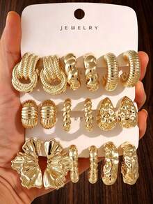 6-18pcs Women's Multi-Element Fashion Earrings Set, Stylish And Elegant, Suitable For All-Year Wear - Gold - View 5