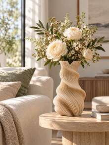1pc Twisted Ribbed Vase, Sculptural Spiral Design With Trumpet Mouth, For Floral Decoration, Living Room Bedroom Bookshelf Coffee Table Centerpiece, Modern Minimalist Home Decor, Gift, Room Decoration, Halloween, Kitchen, Cup, Christmas - Multiple Styles - View 2