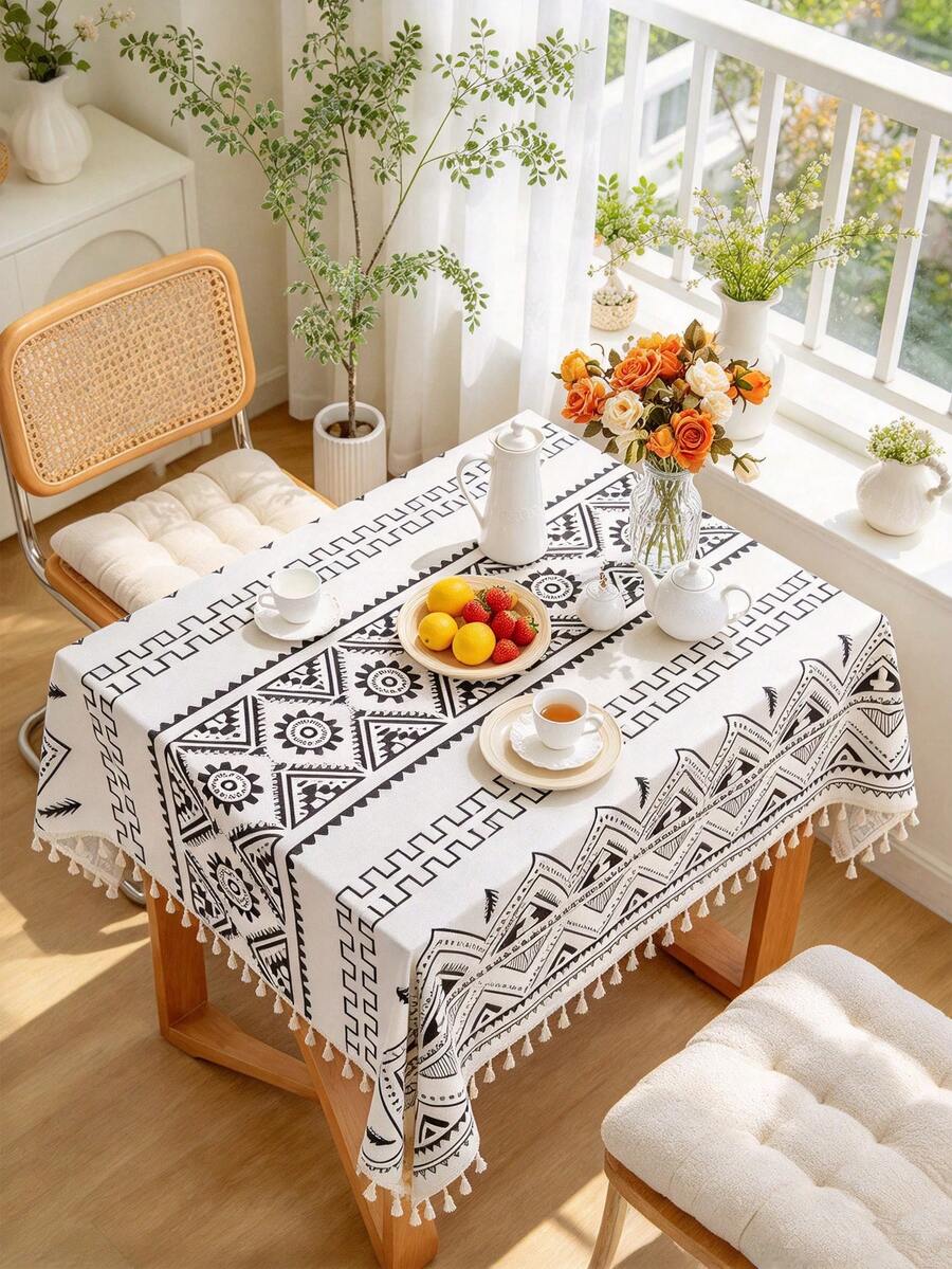 MineLain 1pc Minimalist Black & White Geometric Tablecloth, Rectangular ...