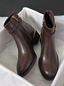 Vintage Flat Chelsea Ankle Boots For Women, Low Heel, Versatile Spring/Autumn Boots With Back Zipper - Brown - View 2