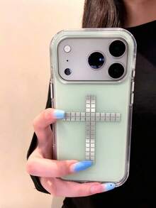 Niche Premium Silver Square Cross Design Phone Case Compatible With IPhone 17 Pro Max Apple 16 Full Edge Coverage 15 Shockproof Protective Shell 16 Pro Max Creative 17 New Model 16 Niche 18 Pro Max Women's 18 - Green - View 1