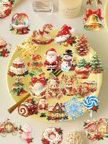 50pcs Christmas Dessert Stickers For Planner, Diary, Notebook, Tablet, Scrapbook, Planner, Greeting Card, Envelope, Water Bottle, Phone Decoration, Party Gift - Multicolor - View 2