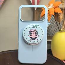 1pc Sweet Apple Shaped Magnetic Phone Grip, Adorable Illustrated Girl Design, Foldable Rotatable Phone Holder, Lovely Phone Decor - Multicolor - View 6