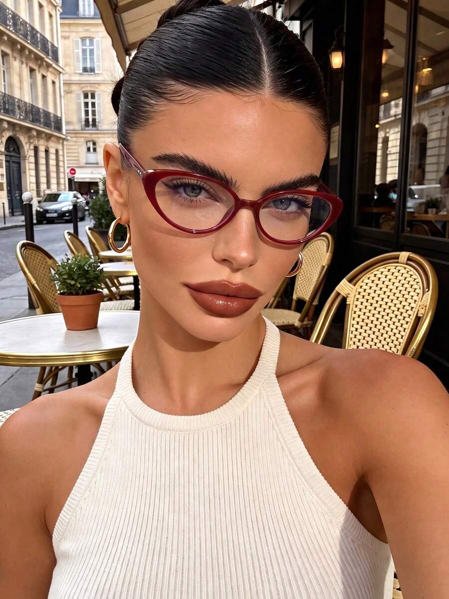 1 Pair Women's Cat Eye Red Premium Multi-Purpose Transparent Lens Glasses - Multicolor - View 1