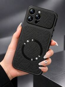 MewTrek Luxury Litchi Texture PU Leather + TPU Soft Phone Case, Magnetic Ring Design, Large Camera Cutout, Full Coverage Shockproof & Anti-Drop Protective Shell, Compatible With Iphone, Galaxy, Honor, Reno, MOTO - Black - View 3