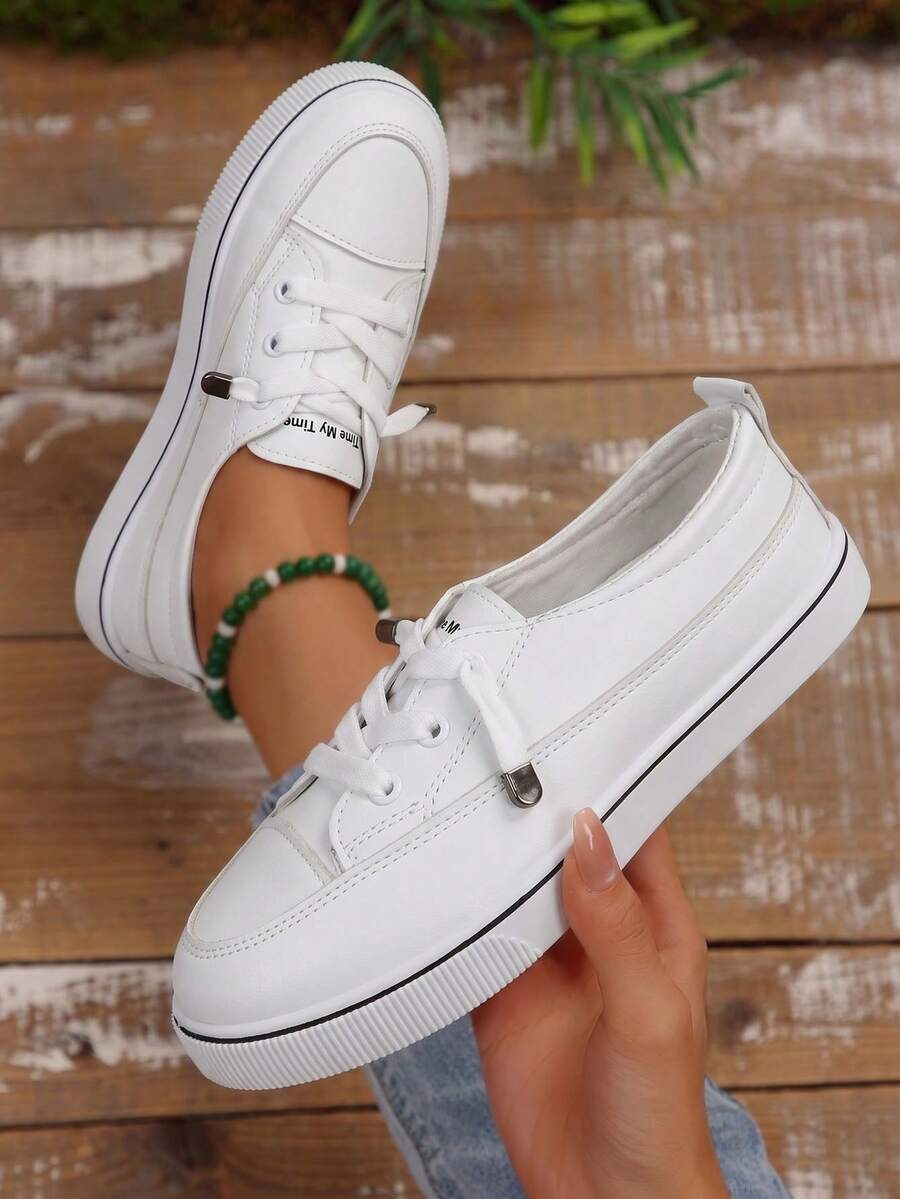 Women's Casual Flat Slip-On White Sneakers, Daily Commute Sports Shoes - White - View 1