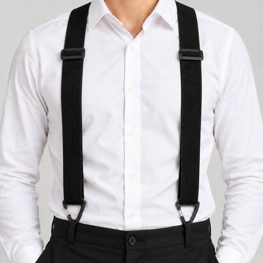 1pc Geometric Pattern Elastic Band Suspenders, 3-Clip, All Season, For Men - A - View 1