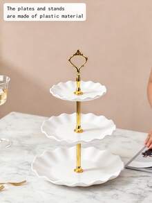 4pcs Plastic Cake Stand (3 Cake Stands And 1 Accessory), Multilayer European Style Cake Display For Daily Use At Home - White - View 1