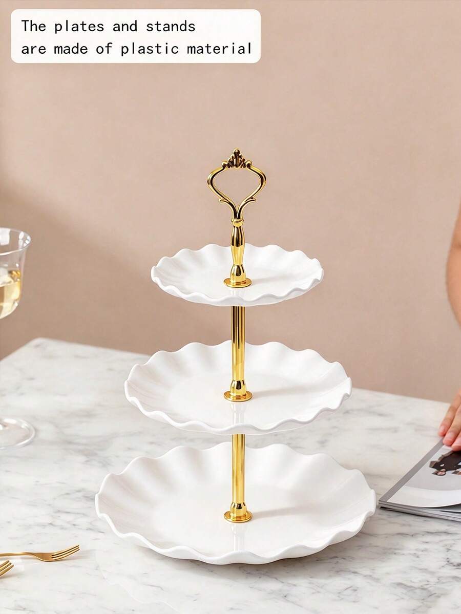 4pcs Plastic Cake Stand (3 Cake Stands And 1 Accessory), Multilayer European Style Cake Display For Daily Use At Home - White - View 1