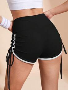 Soyun New Women's Outdoor Quick-Dry Shorts, Colorblock Design, Breathable & Comfortable, Suitable For Daily Fitness And Running - Black - View 2