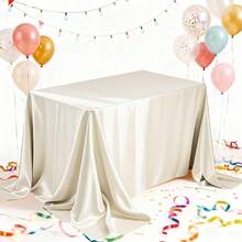 1pc Beige Satin Rectangular Tablecloth 58 X 102 Inches, Stain-Resistant And Wrinkle-Free Washable Table Cover, Smooth Fabric, Bright Silk Tablecloth, Suitable For Dining Tables, Weddings, And Parties - Beige - View 4