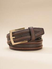 1pc Vintage Men's Belt, Western Cowboy Style, Jeans Belt, PU Leather And Split Cowhide Material Strap - BH1280 - View 3